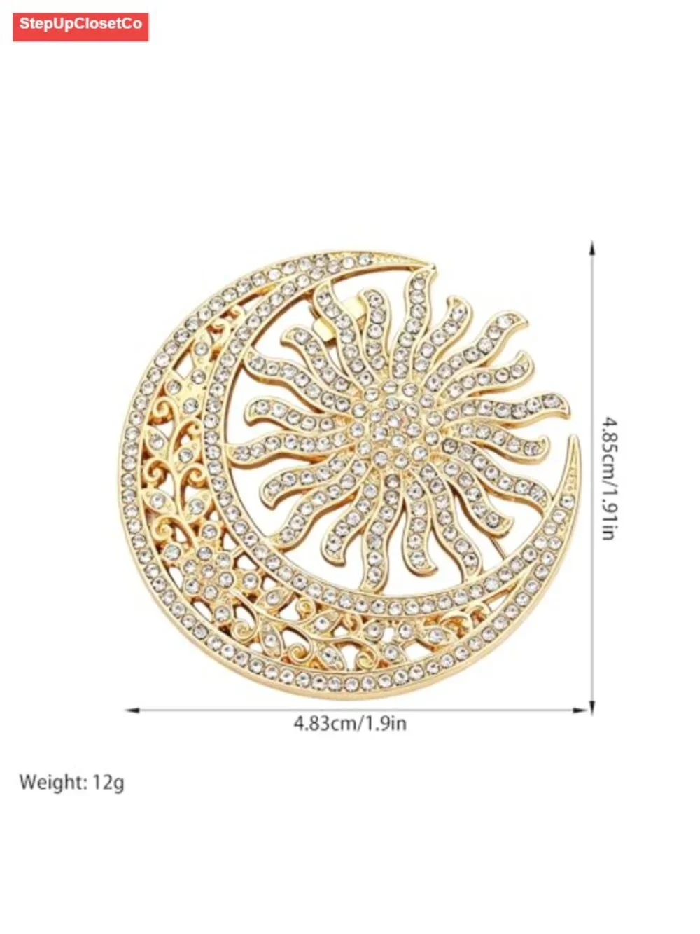 Crystal Rhinestone Sun Moon Brooch Pin Vintage Celestial Sweater Scarf Clip